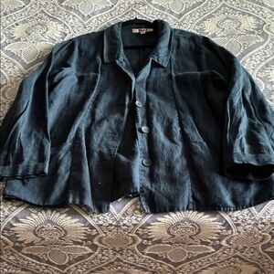 FLAX Vintage Navy Blue Linen Blazer